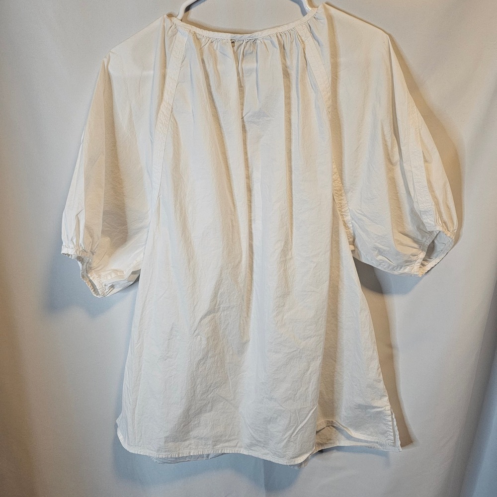 Talbots Puff Sleeve Blouse Large White Boho Cottagecore Cotton Summer Staple - Picture 8 of 9